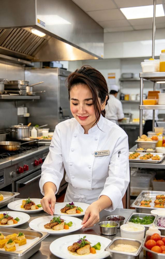 Illustration of a chef preparing and serving food