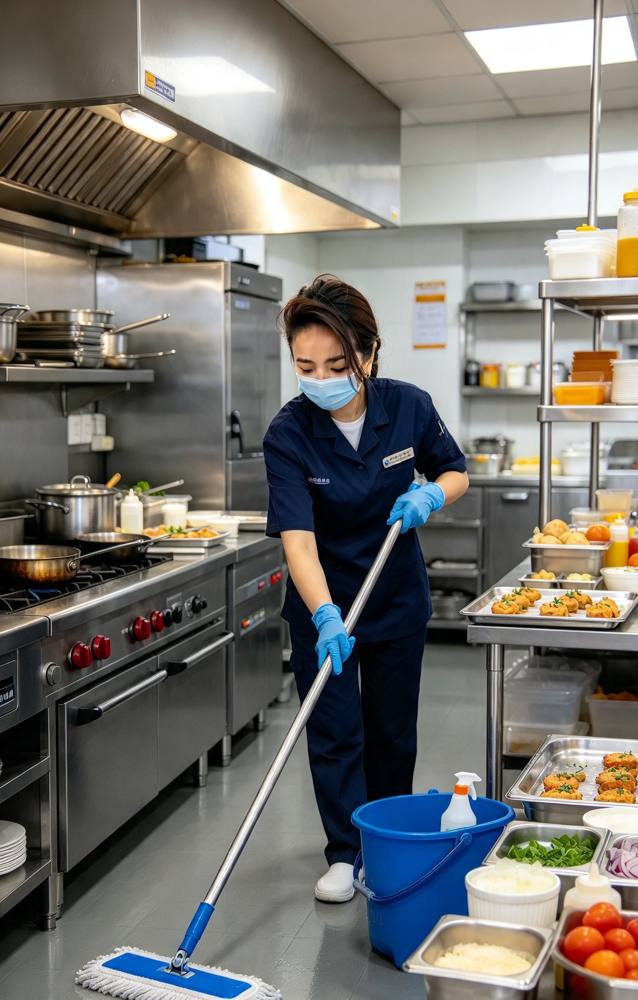 Illustrative image: Commercial kitchen floor mopping