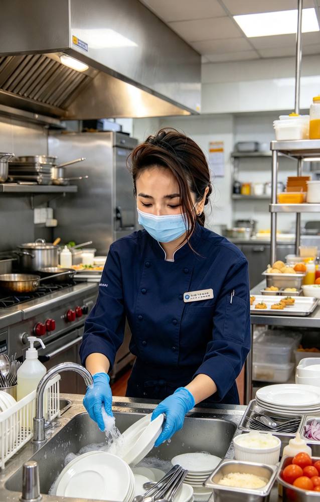 Illustrative image: Commercial kitchen dishwashing